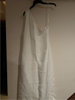 Madewell White linen One-Shoulder Slip Dress